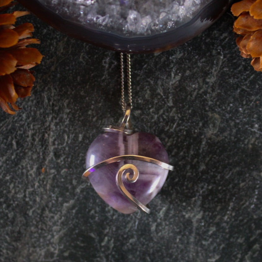 Chevron amethyst heart pendant