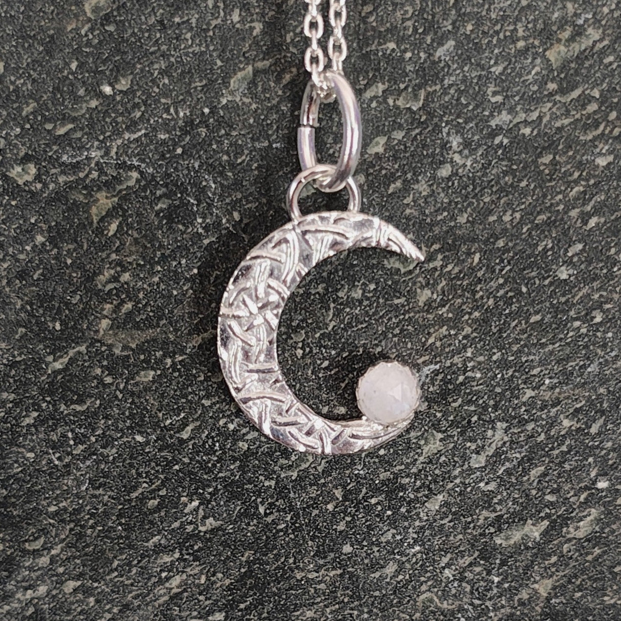 Rainbow Moonstone Crescent Moon Pendant