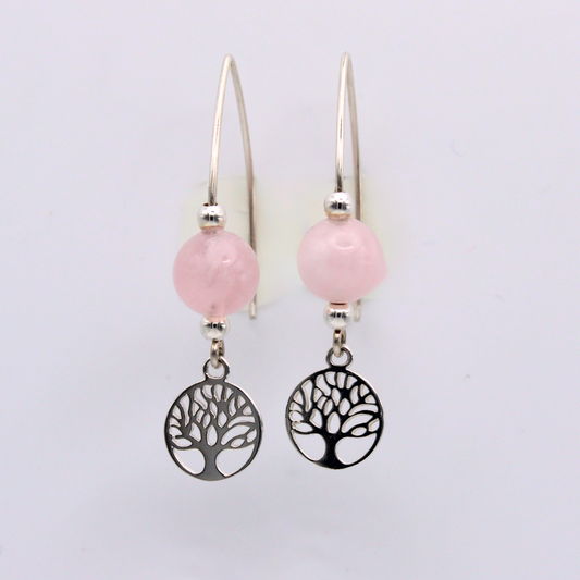 Rose Quartz Tree of Life Wire Earrings