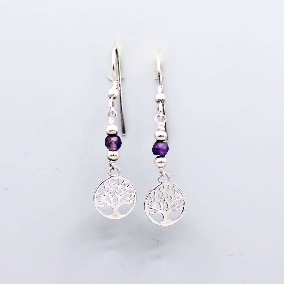 Amethyst Tree of Life Drop Earrings - Arborvitae Designs