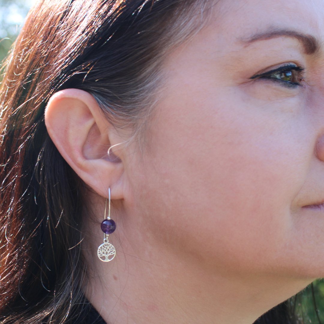 Amethyst Tree of Life Wire Earrings - Arborvitae Designs