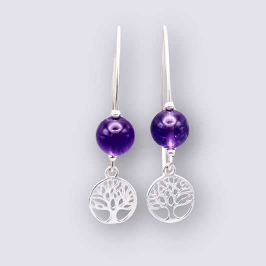 Amethyst Tree of Life Wire Earrings - Arborvitae Designs