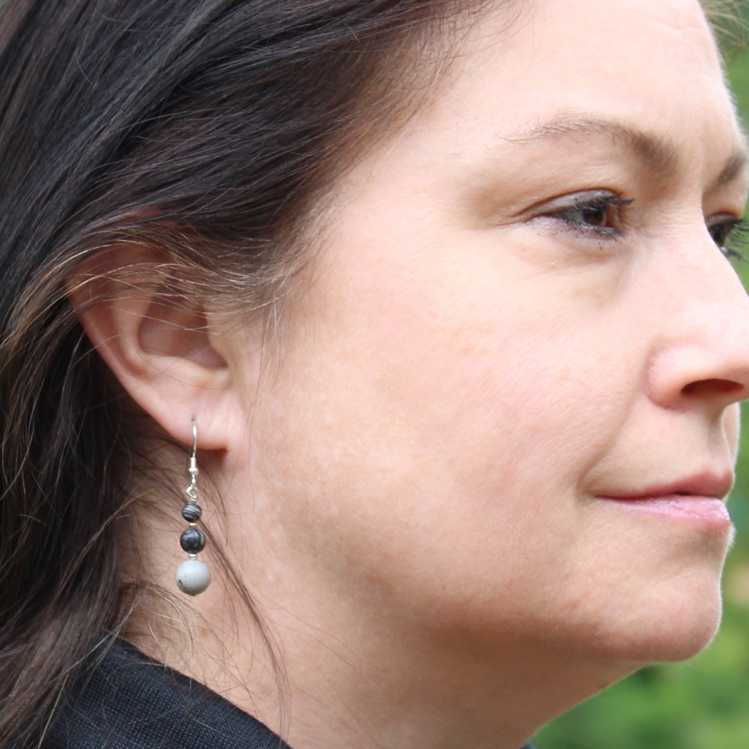 Black Vein Jasper Bead Earrings - Arborvitae Designs