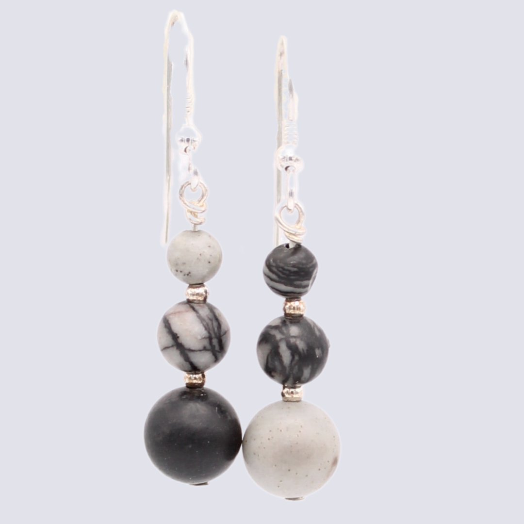 Black Vein Jasper Bead Earrings - Arborvitae Designs