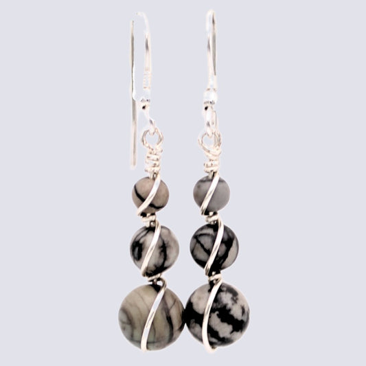 Black Vein Jasper Wrap Earrings - Arborvitae Designs