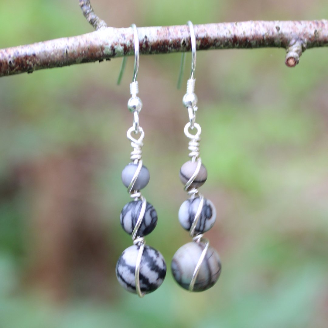 Black Vein Jasper Wrap Earrings - Arborvitae Designs