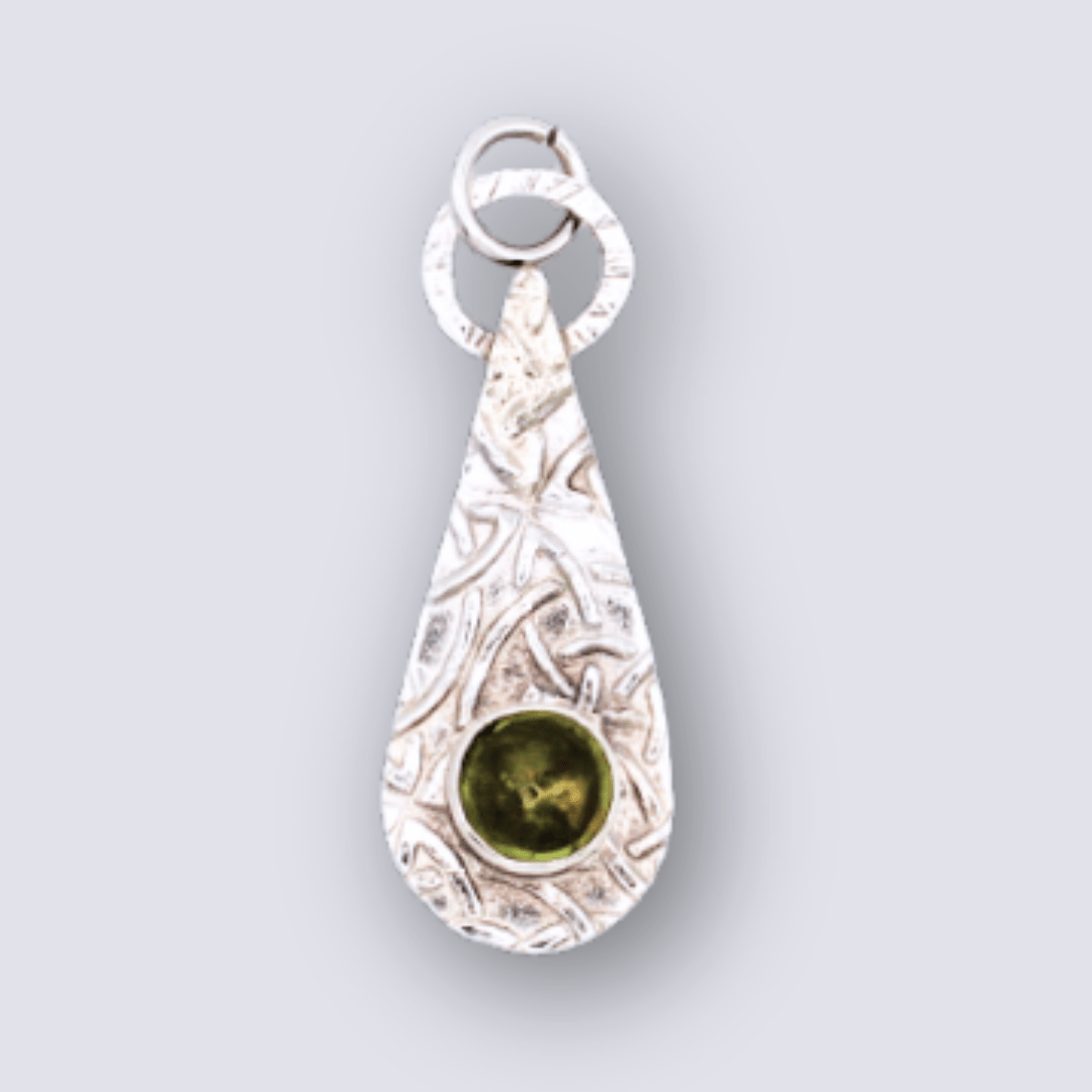 Celtic Peridot Drop Pendant Medium Round Stone - Arborvitae Designs