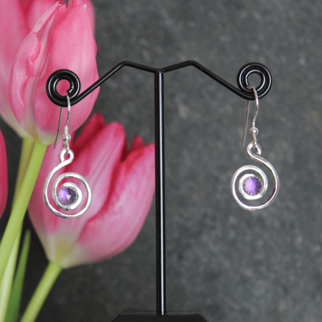 Celtic Spiral Gemstone Earrings - Arborvitae Designs