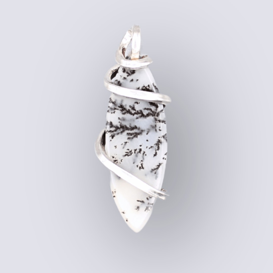 Dendritic Agate Marquise Pendant - Arborvitae Designs