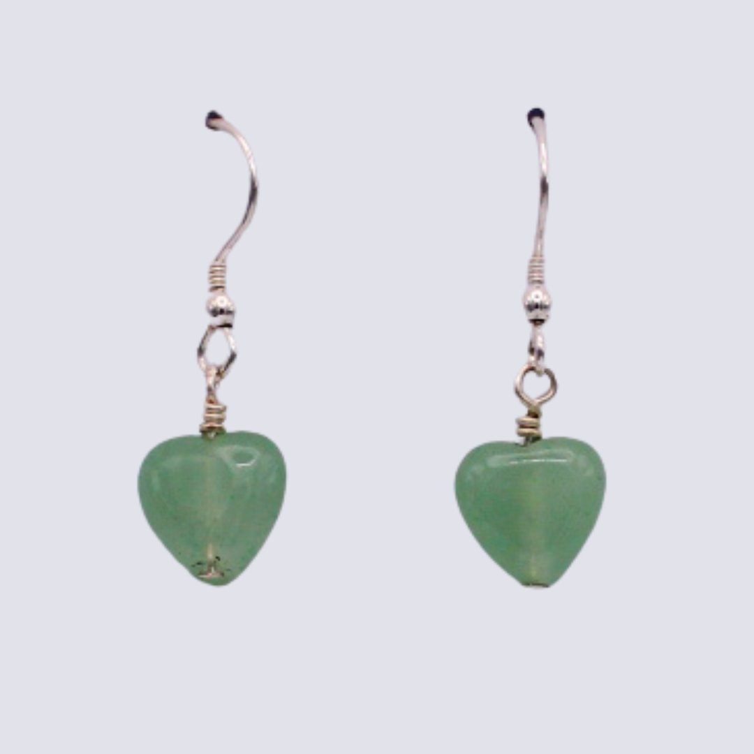 Green Aventurine Heart Earrings - Arborvitae Designs