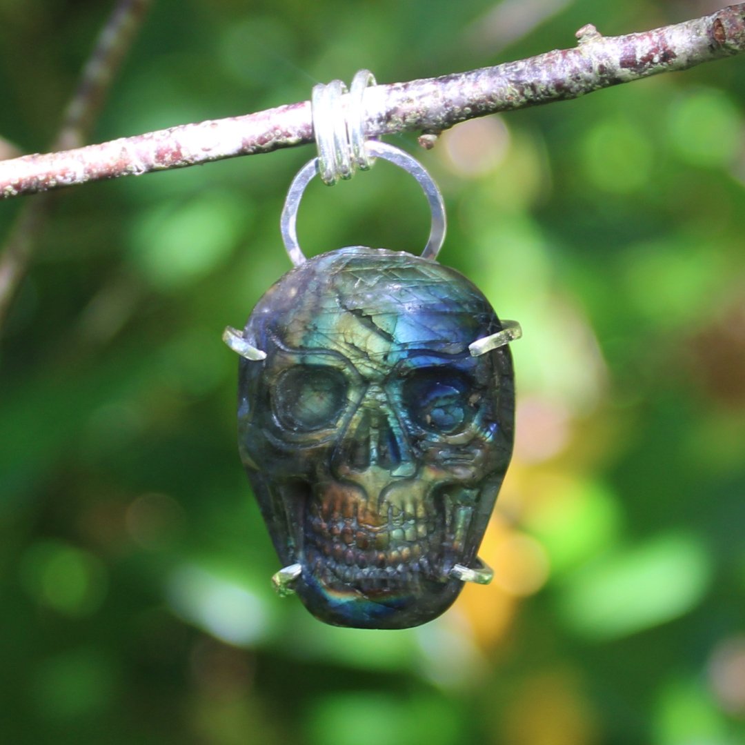 Labradorite Skull Pendant - Arborvitae Designs