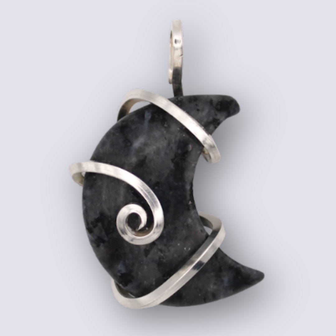 Larvikite Moon Pendant - Arborvitae Designs