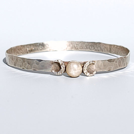 Moonstone Celtic Goddess Silver Bangle - Arborvitae Designs