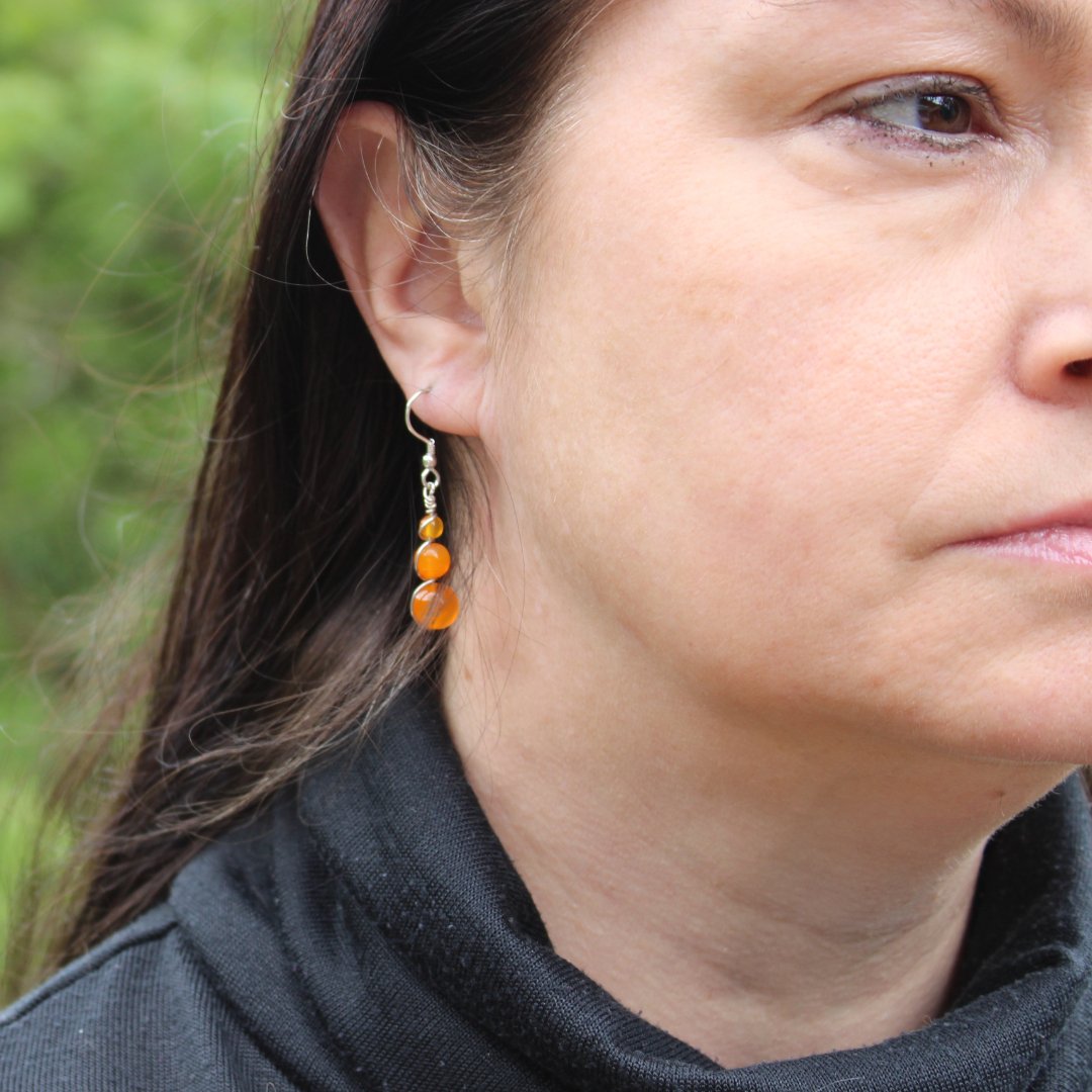 Orange Banded Agate Wrap Earrings - Arborvitae Designs