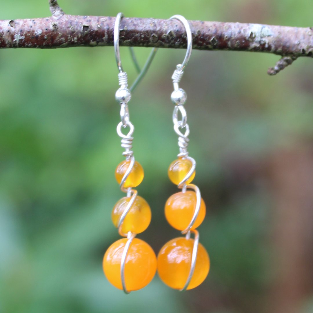 Orange Banded Agate Wrap Earrings - Arborvitae Designs