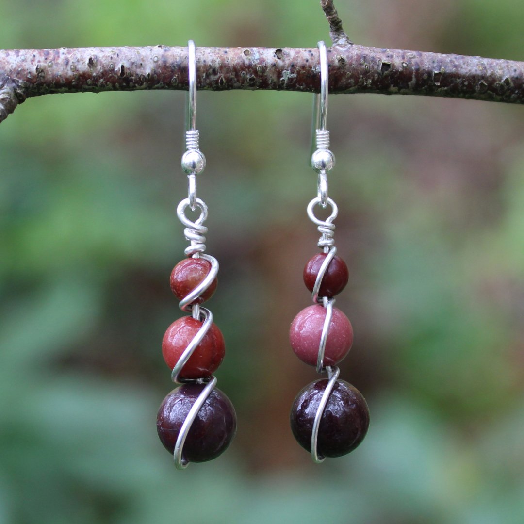 Red Mookaite Wrap Earrings - Arborvitae Designs