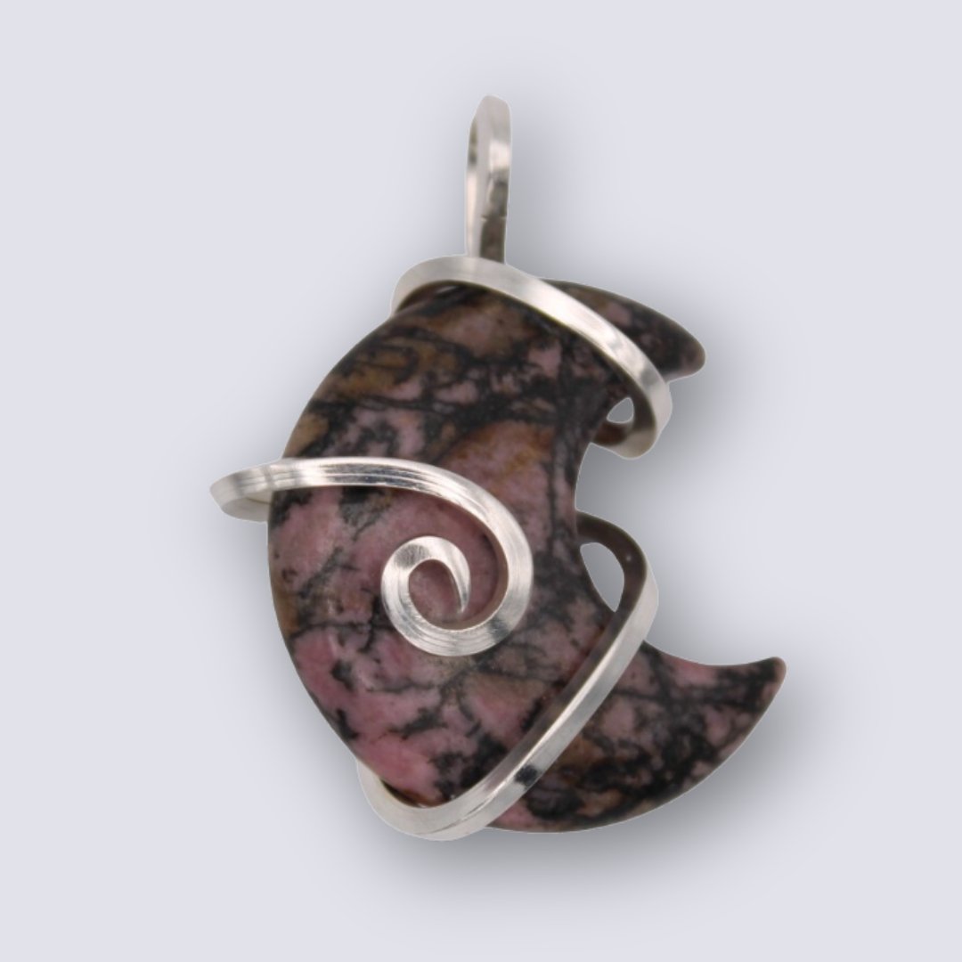 Rhodonite Moon Pendant - Arborvitae Designs