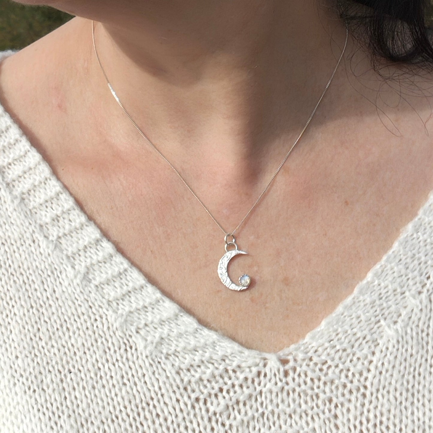 Rainbow Moonstone Crescent Moon Pendant