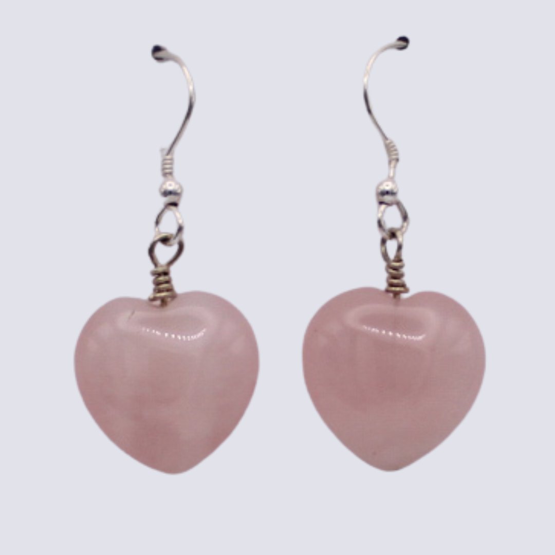 Rose Quartz Heart Earrings - Arborvitae Designs