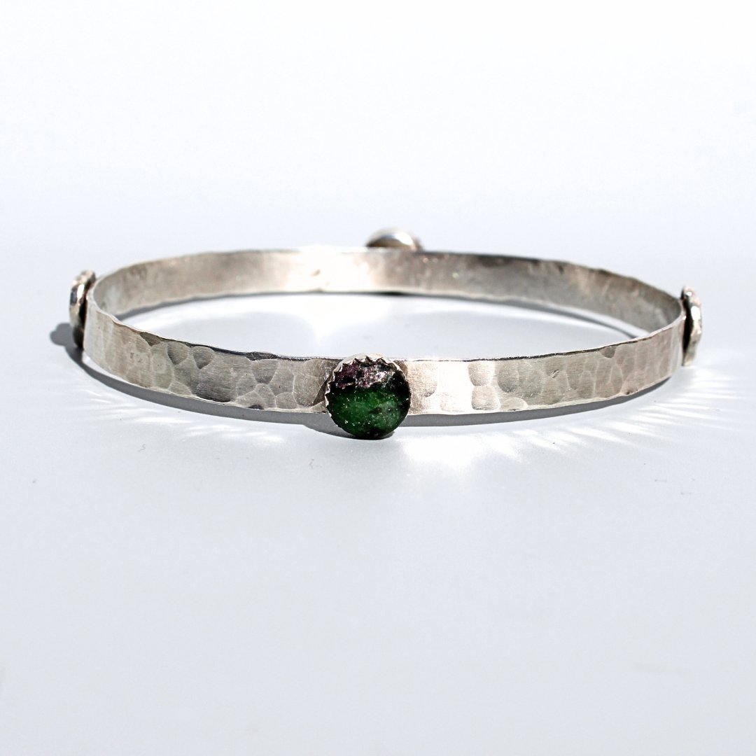 Ruby Zoisite Heart Sterling Silver Bangle - Arborvitae Designs