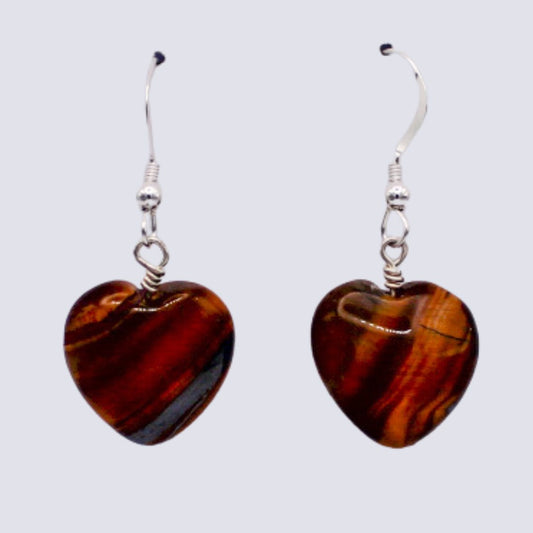 Tigers Eye Heart Earrings - Arborvitae Designs