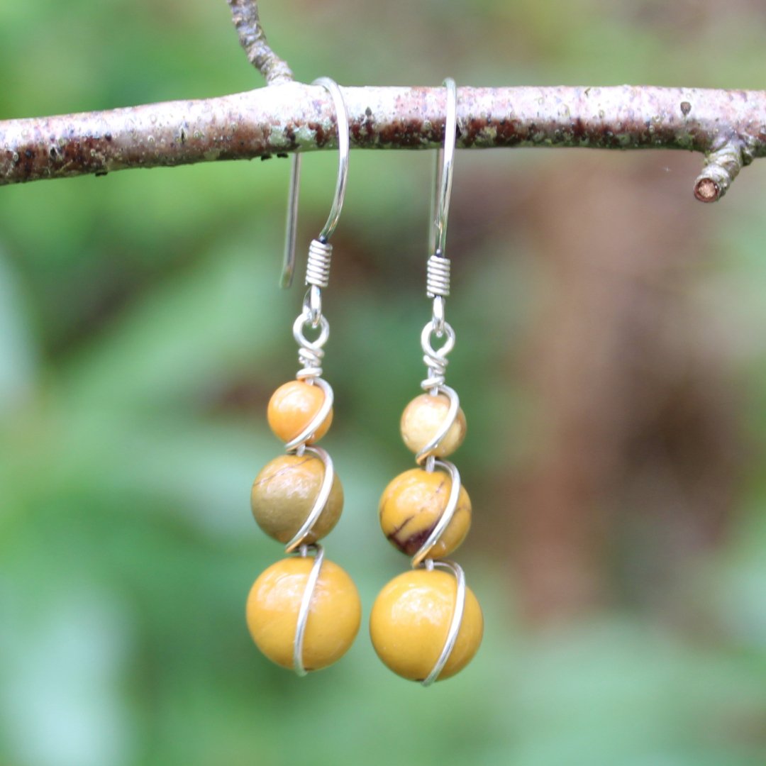 Yellow Mookaite Wrap Earrings - Arborvitae Designs