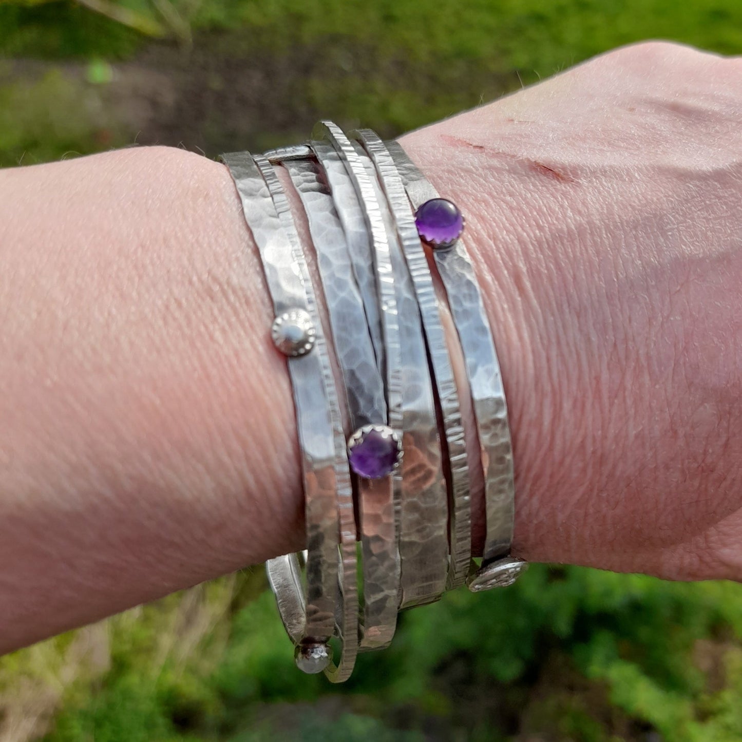 Celtic Amethyst Sterling Silver Bangle - Arborvitae Designs