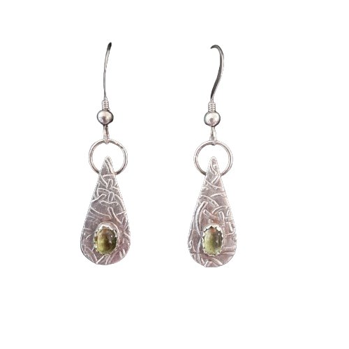 Celtic Peridot Drop Earrings Medium - Arborvitae Designs