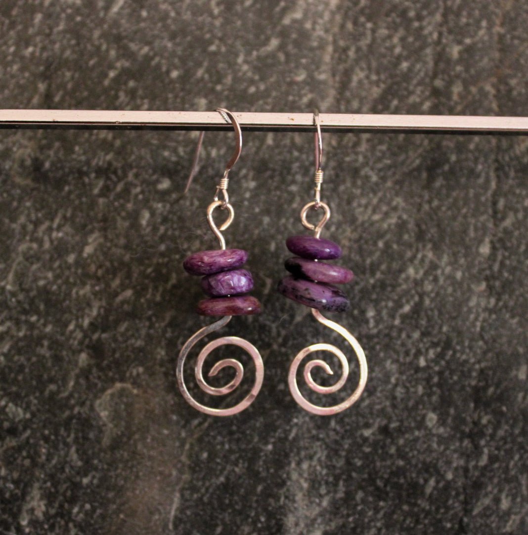 Charoite Spiral Earrings - Arborvitae Designs