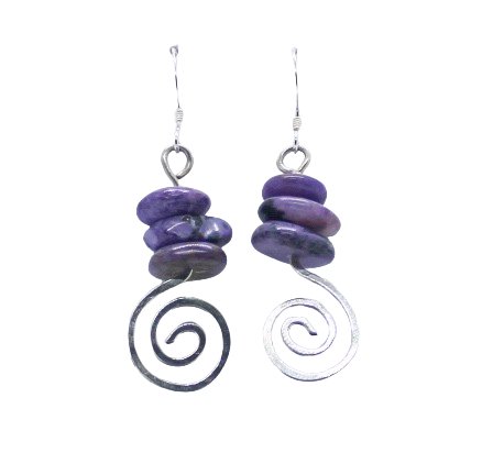 Charoite Spiral Earrings - Arborvitae Designs