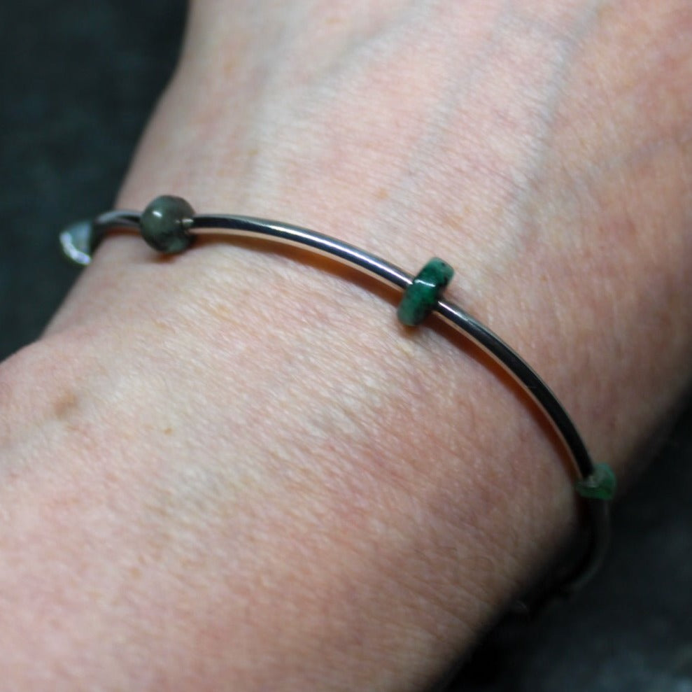 Natural Emerald Silver Bracelet - Arborvitae Designs