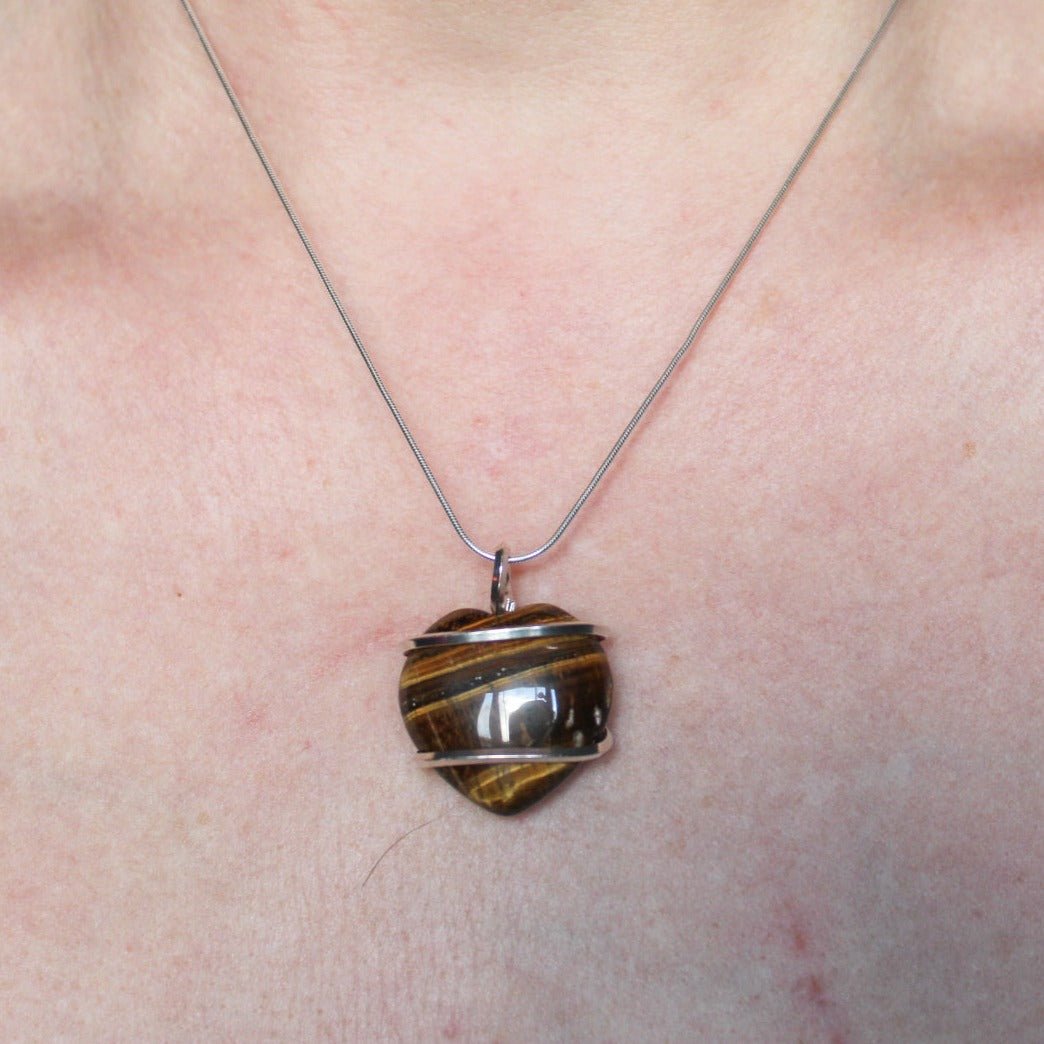 Reversible Tigers Eye Heart Pendant - Arborvitae Designs