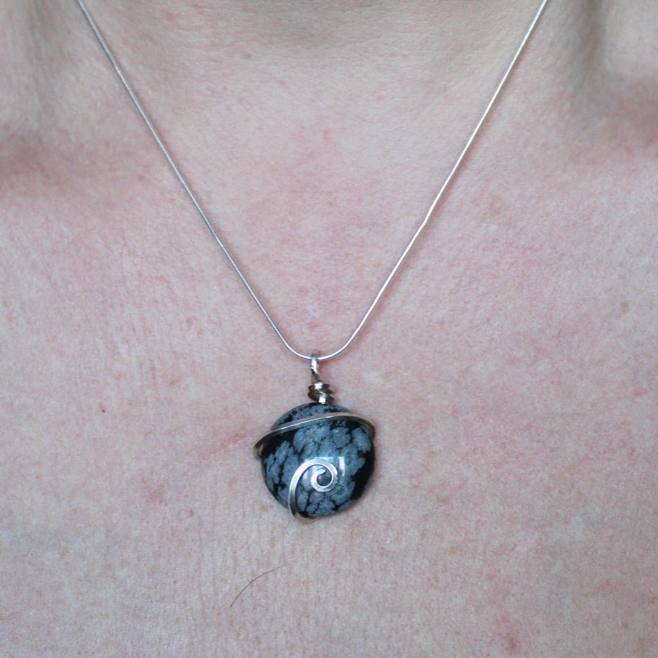 Snowflake Obsidian Coin Pendant - Arborvitae Designs