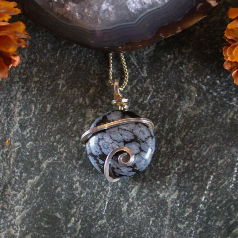 Snowflake Obsidian Coin Pendant - Arborvitae Designs